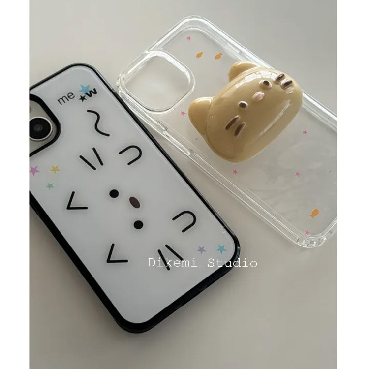 เกาหลี Ins Brief Line Cat Edge ตัวละครภาพประกอบสีดํา Soft Edge Case สําหรับ Iphone16promax/15pro/13/12/11/14pro เคสโทรศัพท์