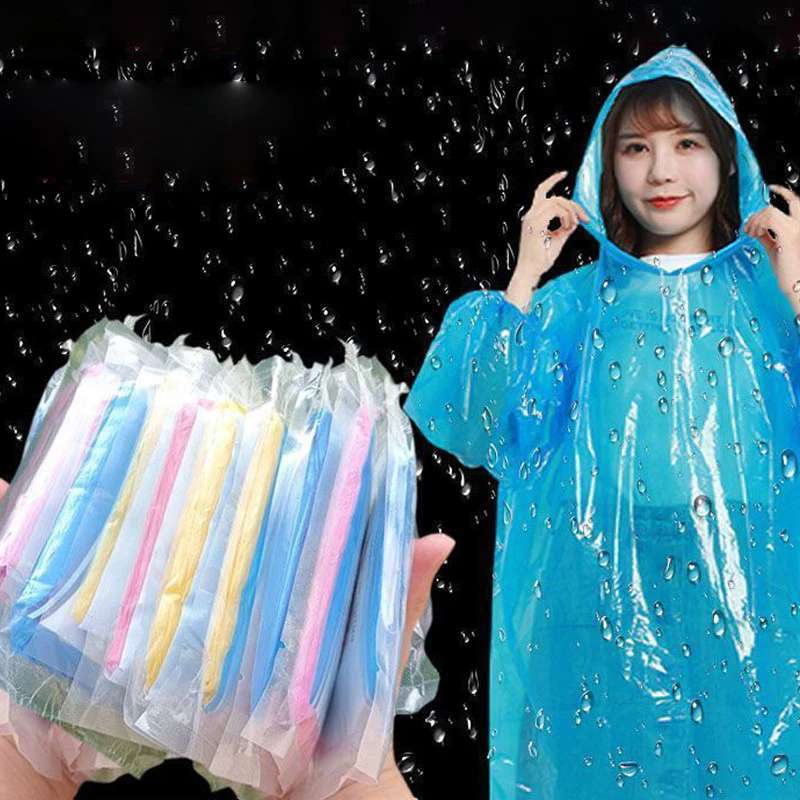 เสื้อกันฝนสีใส ชุดกันฝน เสื้อกันฝนแบบพกพา นผู้ใหญ่ ง่ายต่อการพกพาไม่กินพื้นที่