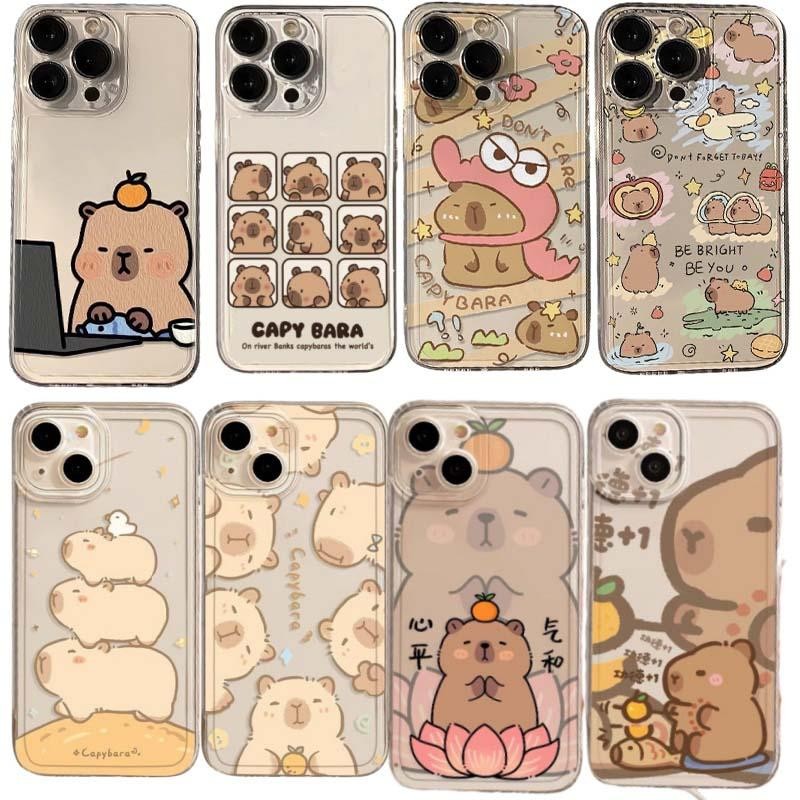 Shell สําหรับ Samsung Galaxy A15 A55 A54 A35 A34 A14 5G A06 S24 FE S25 Ultra Plus ฝาครอบ Capybara น่ารักสัตว์นุ่มกล้องป้องกันรูปแบบการ์ตูนซิลิโคนกันกระแทก