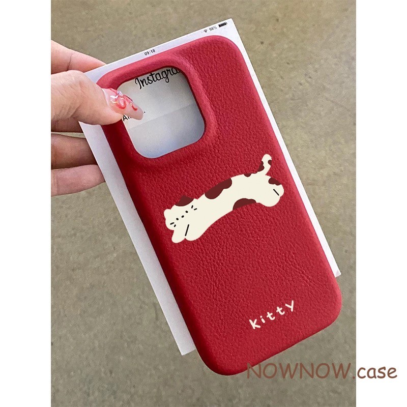 Iphone 16 15 14 13 12 11 Pro Max X XR XS Max 7 8 Plus INS แมวน่ารักสุนัขสีแดงปีใหม่เคสโทรศัพท์ปกอ่อน