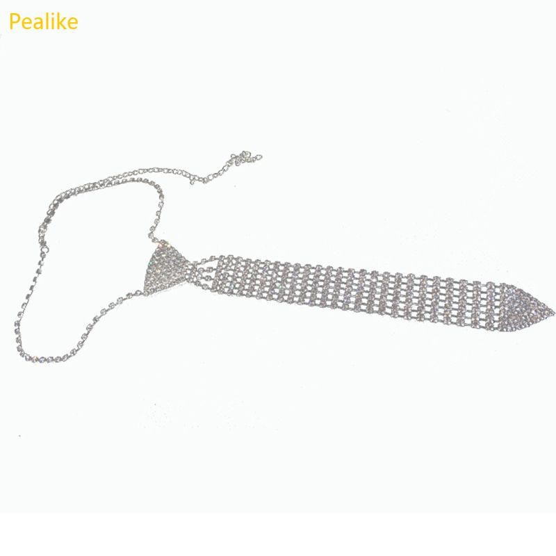 Pealike ผู้หญิง Sparkly Rhinestones เนคไทสร้อยคอยาวเครื่องประดับงานแต่งงาน