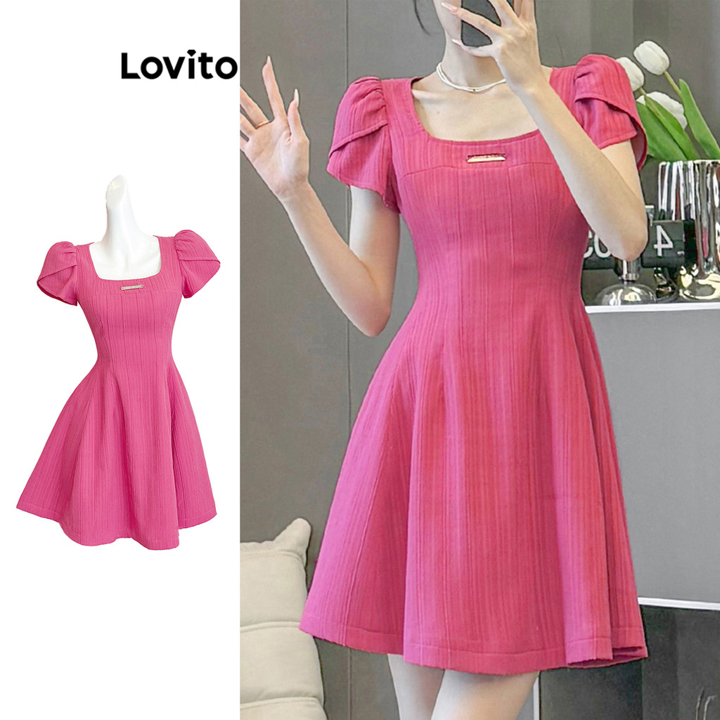 Lovito ชุดเดรสโลหะเรียบหรูสำหรับผู้หญิง L105MD347