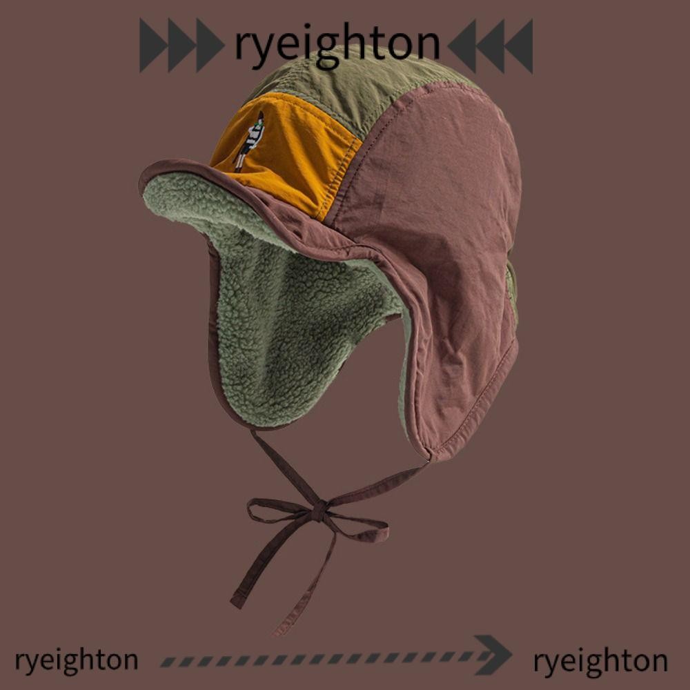 Ryeighton หมวกอบอุ่น, การจับคู่สีหนาป้องกันหูหมวก, แฟชั่นเย็นหลักฐาน Retro Windproof Pilot Cap ฤดูใบไม้ร่วงฤดูหนาว
