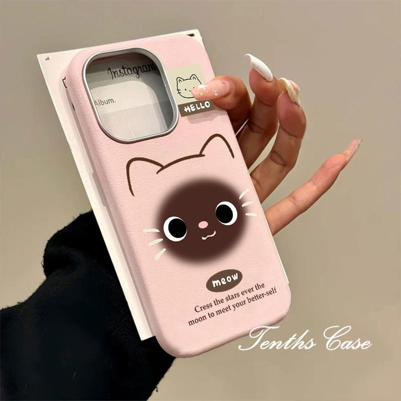 สําหรับoppo A3X A60 A79 A38 A18 A95 A94 A93 A92 A78 A76 A17 A16 A15 A31 A53 2020 น่ารักCattyธรรมดารูปแบบหนังชุบเลนส์กรอบเคสโทรศัพท์ปกอ่อน - รูปที่ 2