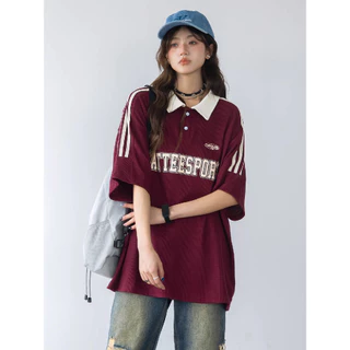 ส่งจากกรุงเทพฯ Solovely M-2XL เสอื้ผา้ผหู้ญง สไตล์เกาหลี พิมพ์ลาย แขนสั้น เสอ ลายทาง หลวมๆ เสื้อยืด โอเวอร์ไซส์ เสื้อโปโล