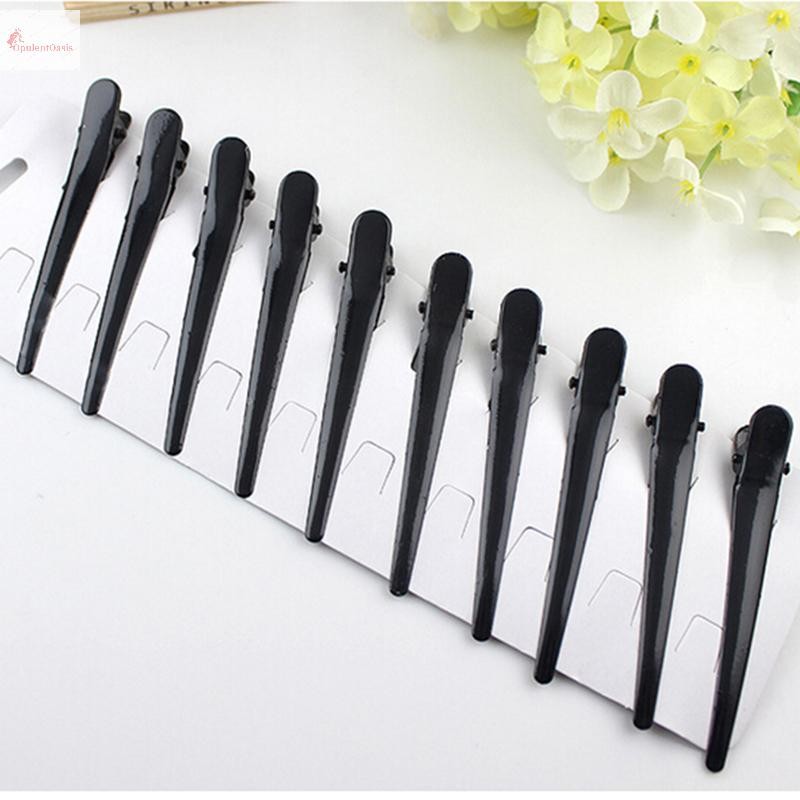 Cod โลหะเดี่ยวง่าม DIY ทรงผมจระเข้คลิปผมขนาดใหญ่ Barrettes สีดํา 10 ชิ้นใหม่