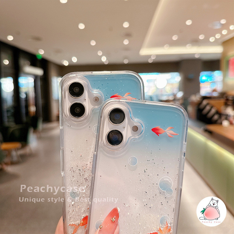 Ins Bubbles Gold Fish Glitter Quicksandเคสโทรศัพท์สําหรับiPhone 16 15 14 13 12 Pro Max 11 16PlusอะคริลิคShock Proofโปร่งใสปกหลังปลอก - รูปที่ 5