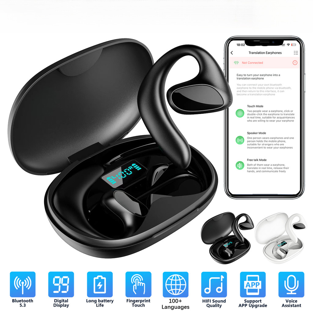 M8 Translator Earbuds 144 Language Translator Device Real Time Translation 97% High Accuracy Support