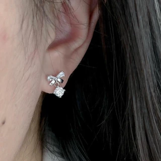 Jinjoo✨-S925-ต่างหูโบว์ รุ่น Crystal Bow Drop Earrings ดีไซน์น่ารัก (แป้นทับ925+แป้นจุกยาง) รหัส A22