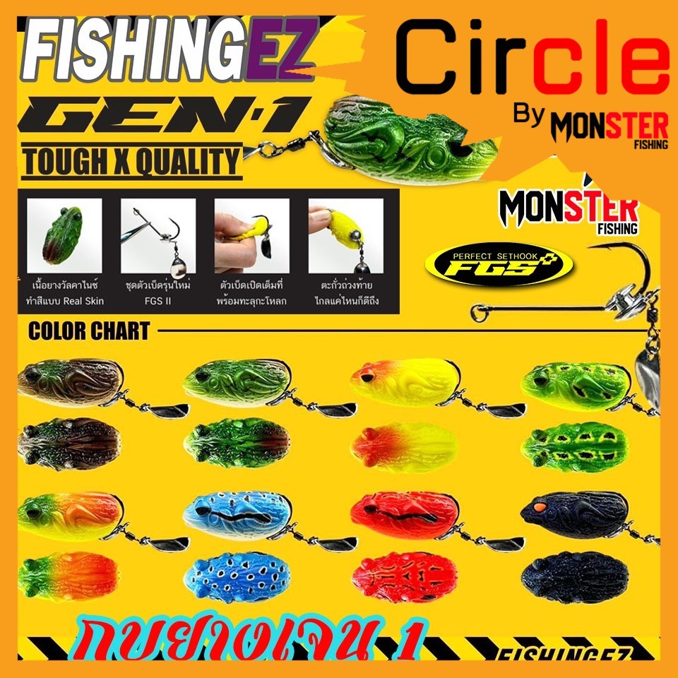 เหยื่อตกปลา เหยื่อปลอม กบยางเจน 1 GEN 1 เบ็ดเดี่ยว by FISHING EZ (ชุดตัวเบ็ดรุ่นใหม่ FGS2)