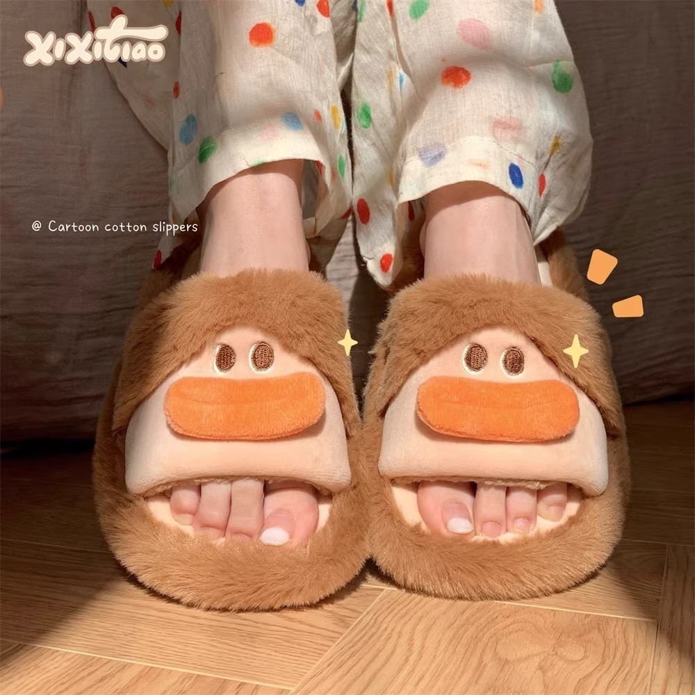 Xixtiao น่ารักตกแต่งบ้านรองเท้าแตะผ้าฝ้ายหญิง Anti-slip สนุกไส้กรอกปาก&*-&