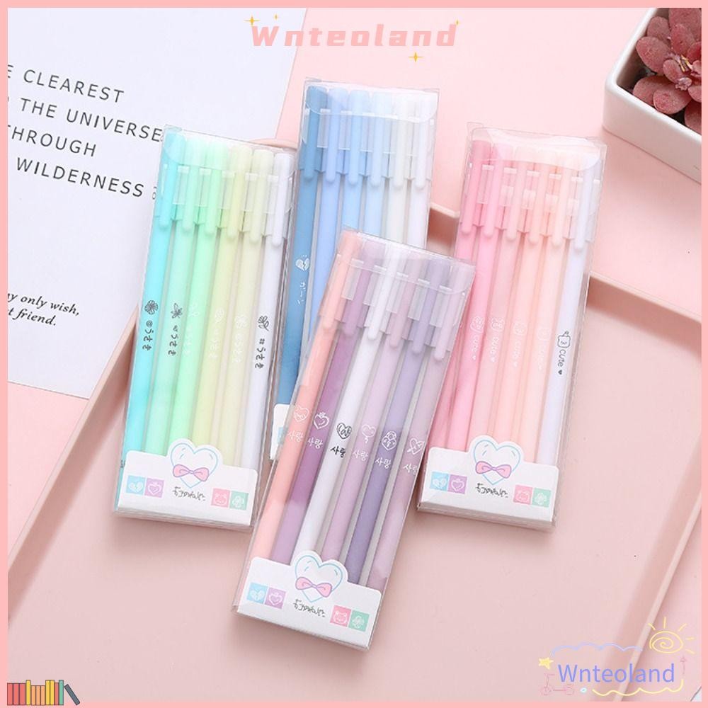 Wnteoland 6 ชิ้น/เซ็ตปากกาเจล,สีดําปากกาลูกลื่นเรียบง่าย,น่ารักเรียบ 0.5 มม.ลายมือลูกกลิ้งปากกาเครื่องเขียนสํานักงานโรงเรียน