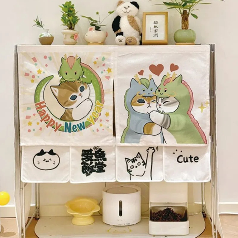 การ์ตูนแมวตกแต่งธงผ้าม่านพาร์ทิชันห้องครัวผ้าม่านประตูน่ารักห้องนอนผ้าม่านหน้าต่างตู้ปิดกั้นผ้าผ้าม่านสั้น - รูปที่ 2