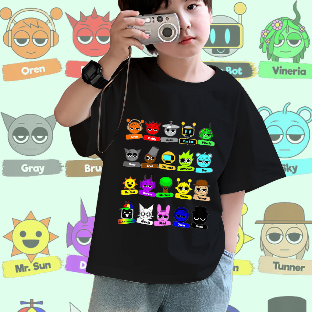 เด็ก เสื้อยืด Sprunki สำหรับเด็ก เสื้อยืดเล่นเกมสำหรับเด็ก เกม วิดีโอเกมสำหรับเด็ก 100CM-150CM
