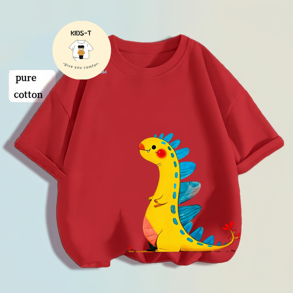 （จัดส่งตลอด 24 ชั่วโมง） เสื้อซับในเด็ก cute dinosaur คอกลมแขนสั้น ผ้าฝ้ายแท้ เสื้อพิมพ์ลายการ์ตูน เสื้อunsex