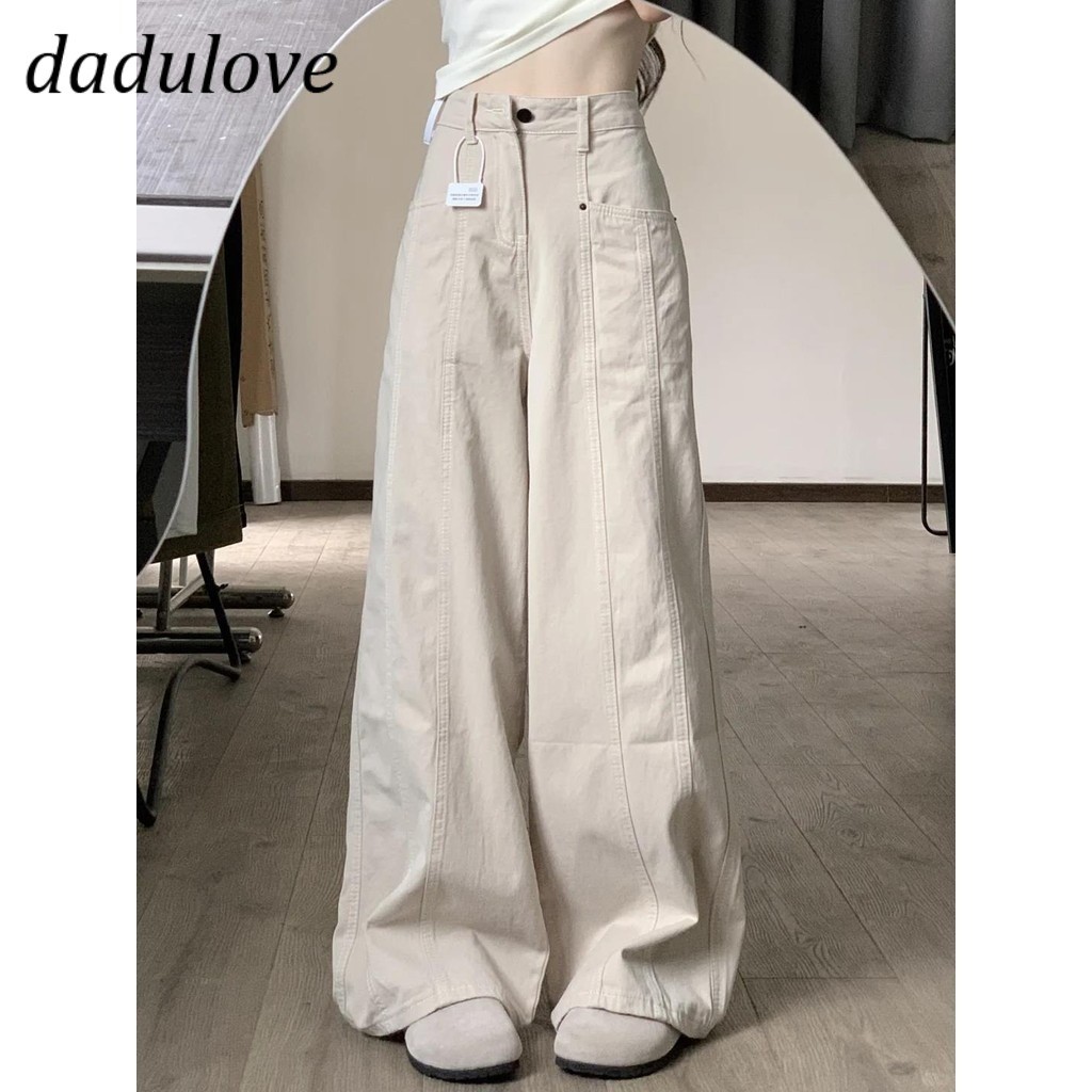 DaDulove2026 กางเกงคาร์โก้เอวสูงขากว้าง สีเบจทราย สไตล์วินเทจ ใส่เที่ยวฤดูร้อน