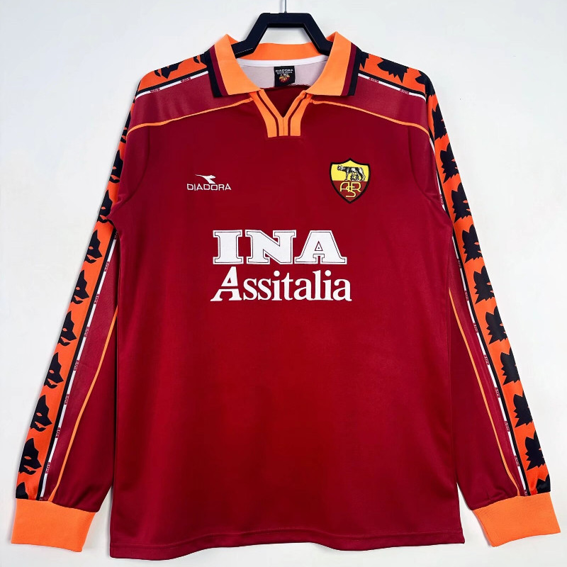 1998/99 Roma Home แขนยาว Vintage Soccer Jersey S-XXL ผู้ใหญ่แขนยาวแห้งเร็วกีฬาเสื้อฟุตบอล AAA