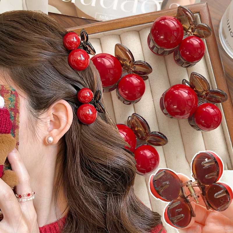 Red Cherry Bobby Pin - น่ารัก หวาน แฟชั่น Elegent - กิ๊บติดผมด้านข้าง - Princess Head Grasp - กรงเล็บแมว Fragment Hair Claw - กิ๊บติดผมหางม้าสูง - อุปกรณ์เสริมสําหรับเด็กผู้หญิง