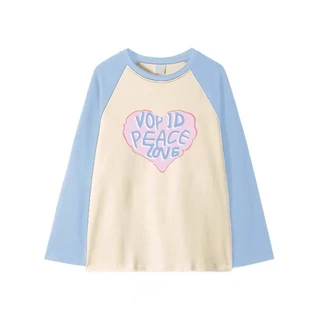 Alva เสื้อยืดแขนยาว คอกลม ทรงหลวมขนาดใหญ่ สีพื้น พิมพ์ลายหัวใจน่ารัก แฟชั่นฤดูใบไม้ผลิและฤดูใบไม้ร่วง #B016