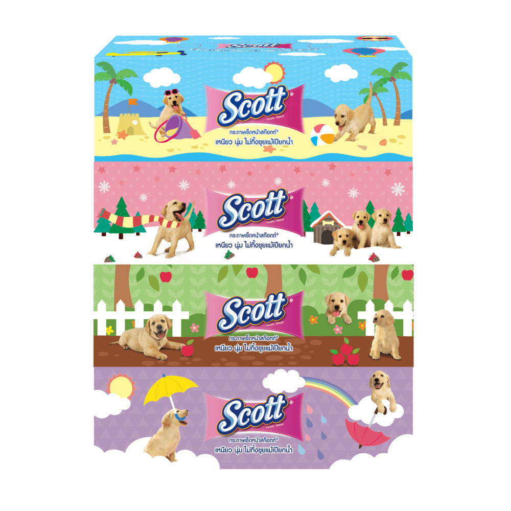 GlobalHouse SCOTT กระดาษเช็ดหน้า แบบกล่อง  จำนวน 115 แผ่น แพ็ค 4 สินค้าของแท้คุณภาพดี