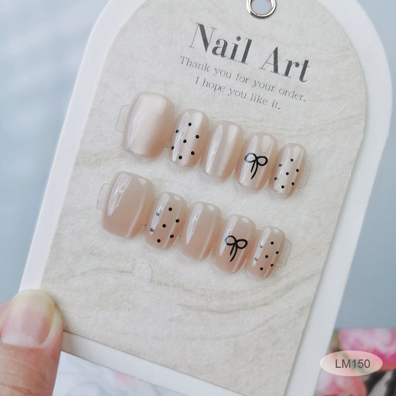 10ชิ้นแมวตาที่ทําด้วยมือกดบนเล็บเงาเล็บปลอมที่มีวุ้นสติกเกอร์ LM150