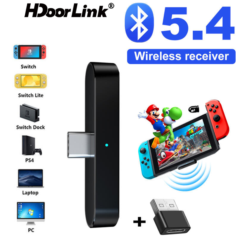 Hdoorlink สําหรับ Switch/Lite/PS4/ เครื่องส่งสัญญาณบลูทูธอะแดปเตอร์ 5.0 อุปกรณ์เสริมเกมเสียงพร้อมขั้วต่อ USB Type-C สําหรับ PC/แล็ปท็อป