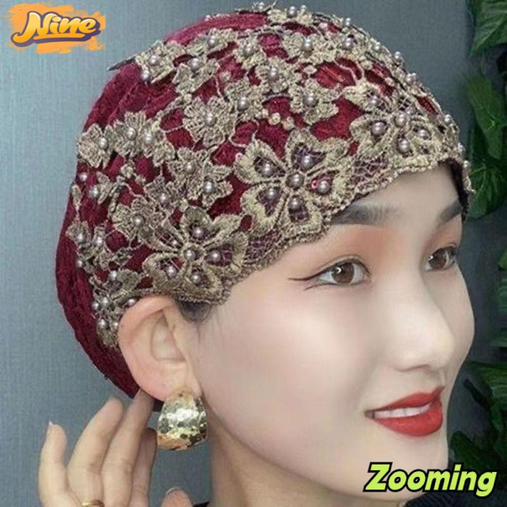 Zooming หมวกเป่าโถว, หมวกผ้าโพกหัวไนลอน 7 สี, แฟชั่นเย็บปักถักร้อยมุสลิมผ้าโพกหัวอิสลาม