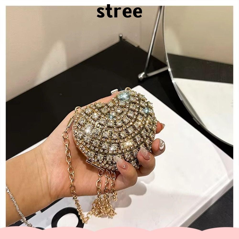 Stree กระเป๋าสุภาพสตรี, แบบพกพามินิคริสตัลกระเป๋าคลัทช์, รูปหัวใจ Rhinestones กระเป๋าสะพายชุดราตรีงานแต่งงาน