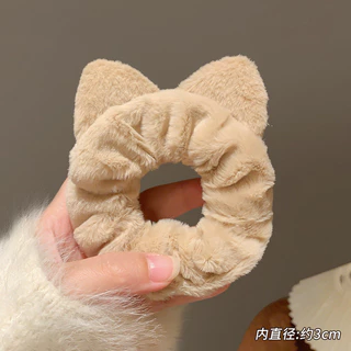 ฤดูใบไม้ร่วงฤดูหนาวหูแมวตุ๊กตา Scrunchy ผม Tie หางม้าสูงผูกผมเครื่องประดับผม