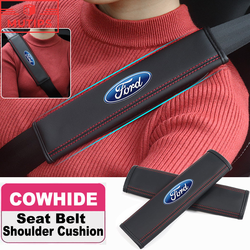 Ford 2 ชิ้น ปลอกหุ้มเข็มขัดนิรภัย สําหรับรถยนต์ เครื่องหนังสายคล้องไหล่ ตกแต่งรถ Ford ST Ranger Raptor Everest Fiesta Focus Mustang Escape Ecosport STI