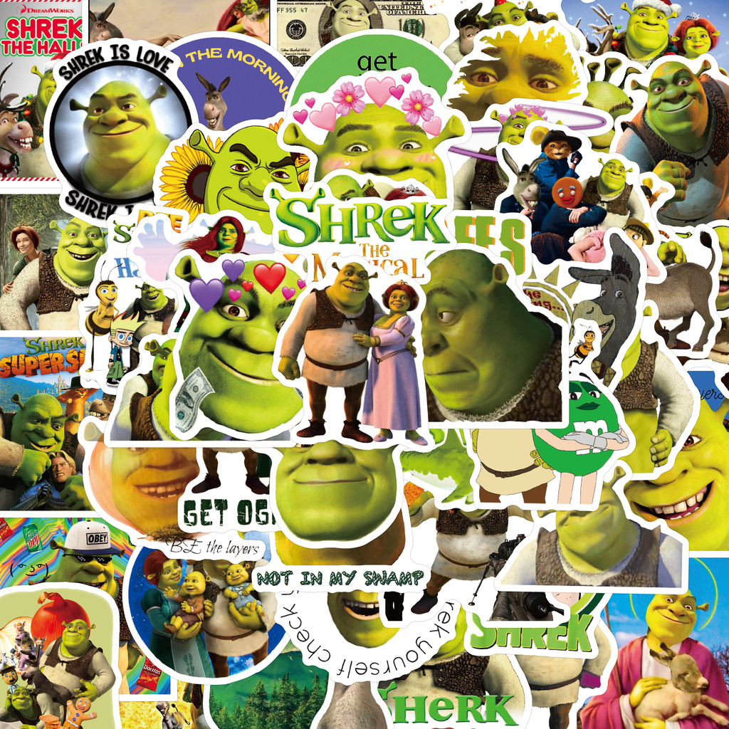 Y&P| ชุดสติ๊กเกอร์ Shrek ชุดสติกเกอร์กราฟฟิตีกันน้ำสำหรับฟิล์ม, 50 แผ่น/ชุด