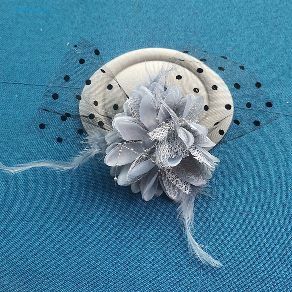 (Farfiflag) แถบคาดศีรษะค็อกเทล Headwear อุปกรณ์เสริมผม Faux Feather ดอกไม้ตาข่ายหมวกหวาน