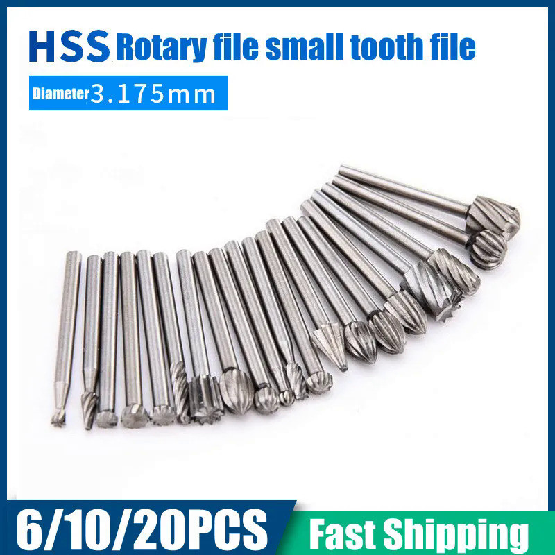 6/10/20pcs HSS Routing Router Drill Bits Set for Dremel Carbide Rotary Burrs Tools Wood Stone Metal 