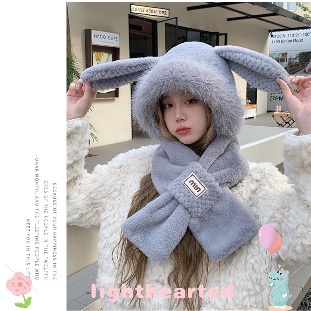 หัวใจเบา ผู้หญิง หมวกไหมพรม หมวก,ฤดูหนาวที่อบอุ่นน่ารักกระต่ายหูหมวกผ้าพันคอถุงมือชุด,2024หนาตุ๊กตาป้องกันหูหมวกกลางแจ