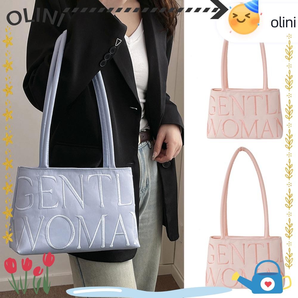 OLINI กระเป๋าสะพาย, ซาตินจดหมายเย็บปักถักร้อยฤดูร้อน Tote Bag, Casual ความจุขนาดใหญ่ Thailand Niche Soft Jiaozi กระเป๋าอุปกรณ์เสริมทุกวัน