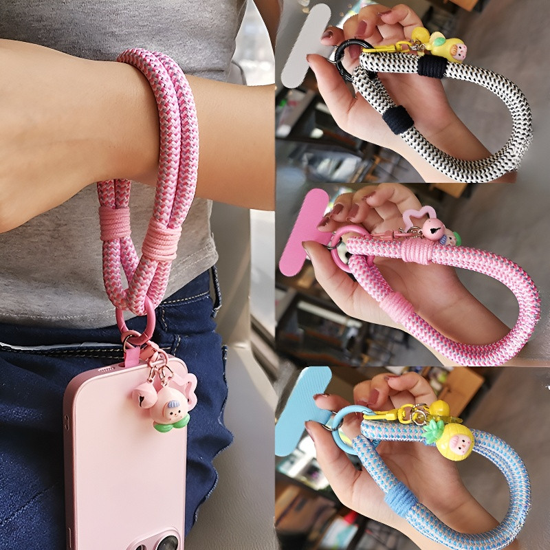 จี้สีสันทอสั้นพร้อมป้องกันการสูญหายเคสโทรศัพท์แฟชั่นเชือกแขวนกระเป๋ากล้องที่เรียบง่ายและแข็งแรงถ้วยน้ําตกแต่งกุญแจแขวนโซ่