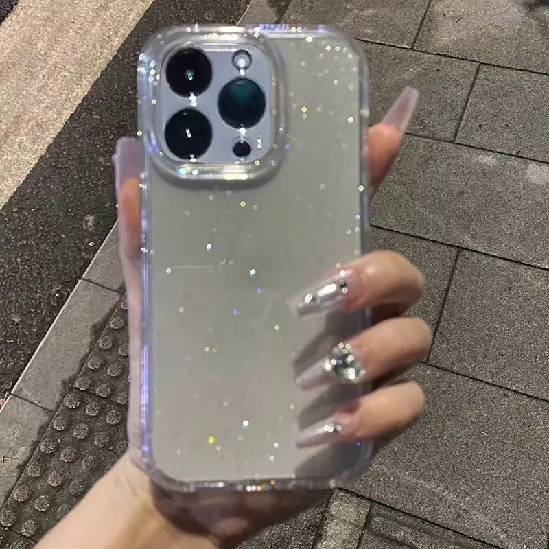 Bling Glitter เคส For iPhone 17 11 12 13 14 15 16 Pro Max เคส iPhone 13 โปร่งใสTPUนุ่มโทรศัพท์ปลอกเลนส์ฟิล์มฝาครอบป้องกั