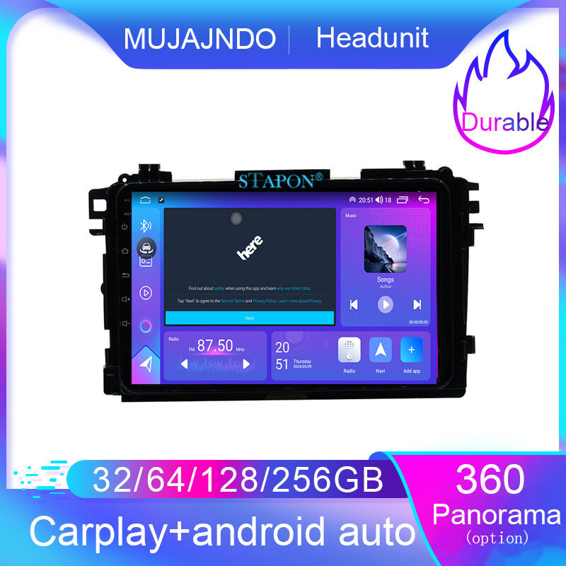 MUJAJNDO 9 นิ้วสําหรับ hrv vezel 2015-2021 android15 32 64 128 256GB สั่งงานด้วยเสียง carplay IPS QL