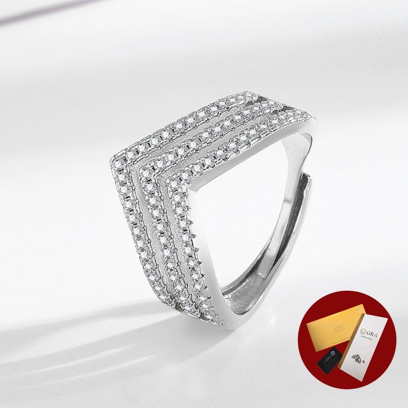 (มีใบรับรอง Gra) ขายร้อน V-Shaped Diamond-Studded Elegant Light Luxury High-End Ring
