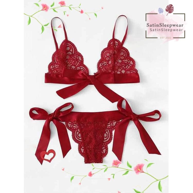 SatinSleepwear🍂🍂กางเกงชั้นในลูกไม้เซ็กซี่ เซตชุดชั้นในผู้หญิง🎀🎀 การตกแต่งโบว์ มีให้เลือกหลากหลายสี จัดส่งจากประเทศไทย.
