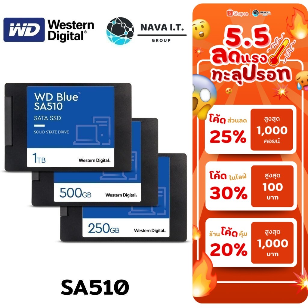 ⚡️กรุงเทพฯด่วน1ชั่วโมง⚡️ WD BLUE SA510 SATA 250GB 500GB 1TB (เอสเอสดี) WDS250G2B0A WDS500G2B0A WDS10