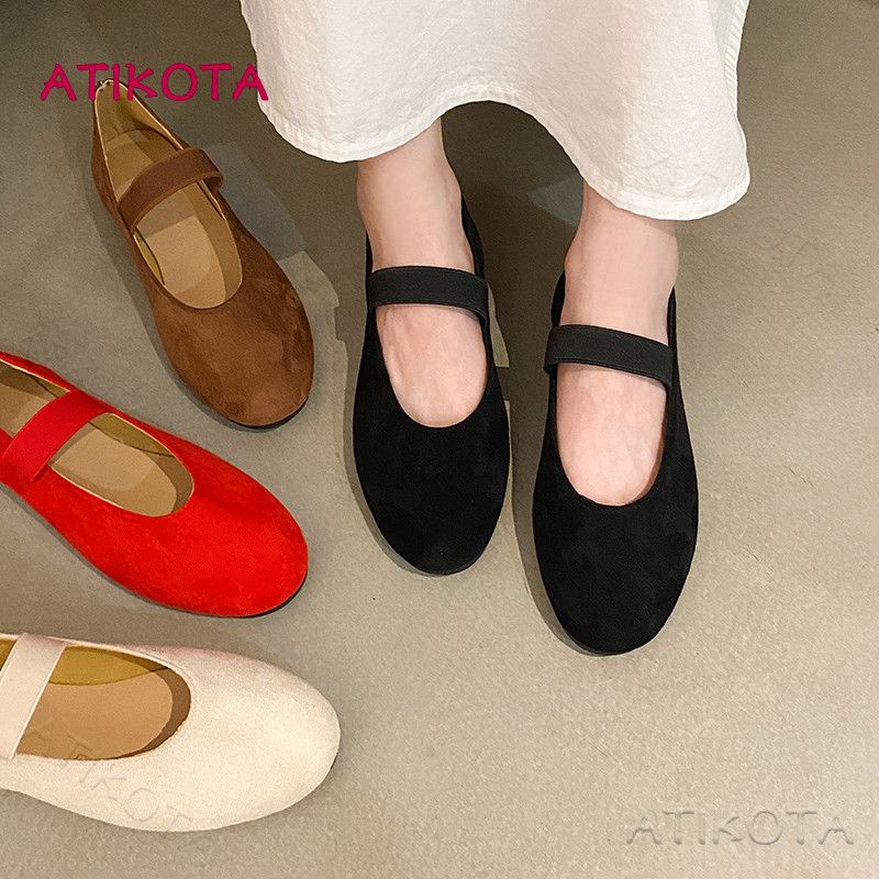 Atikota ติ๊ก ผู้หญิงแฟชั่นรองเท้าแบนสบายๆสีทึบเรียบง่ายสบายน้ําหนักเบารองเท้าทํางาน