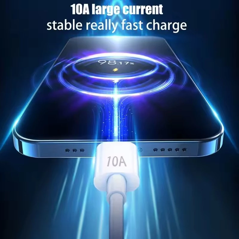 สายชาร์จ Type-C เร็วสุด 10A สําหรับโทรศัพท์ Android, การถ่ายโอนข้อมูลความเร็วสูงและสายชาร์จ 2M, เข้ากันได้กับสมาร์ทโฟน Xiaomi/OPPO thumbnail 3