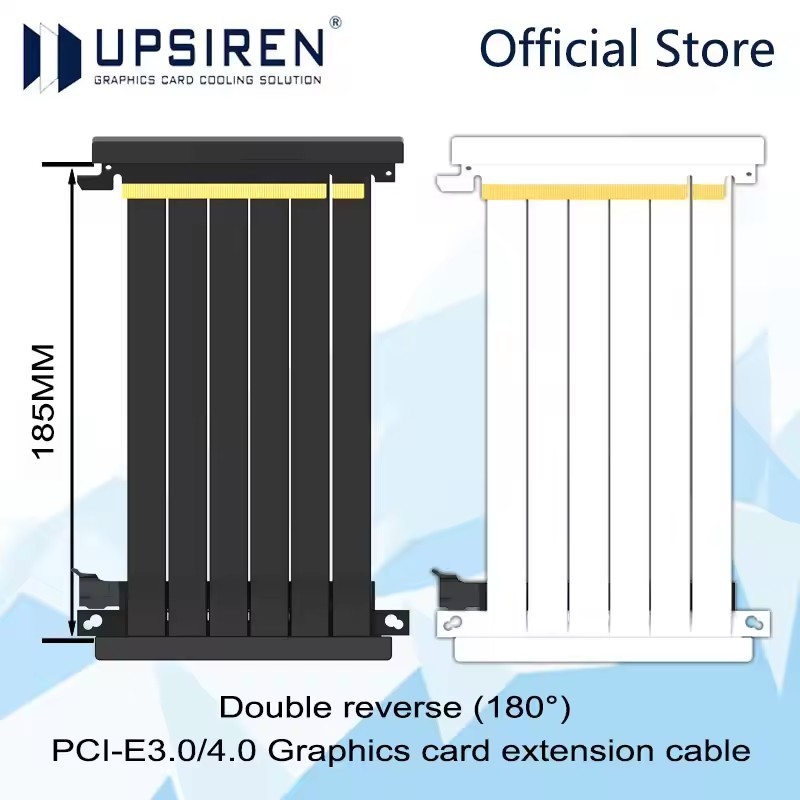 อัพไซเรน 180° PCI-E 30/4.0 สายต่อการ์ดจอ,สายยาว 185 มม./ป้องกันการรบกวนแม่เหล็กไฟฟ้า/สําหรับกราฟิกการ์ด