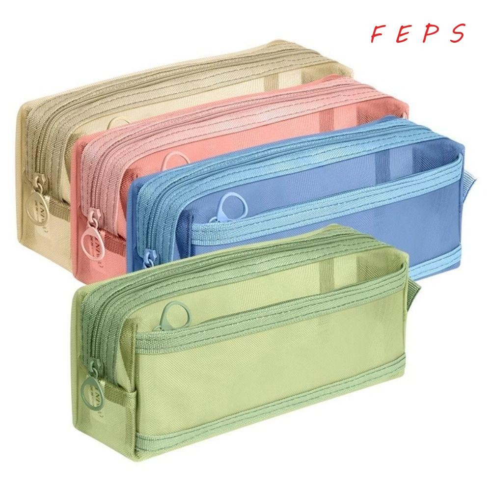กระเป๋าปากกา FEPS, ดินสอตาข่ายสองชั้น, ของขวัญกระเป๋าเครื่องเขียนใสความจุขนาดใหญ่แบบพกพา