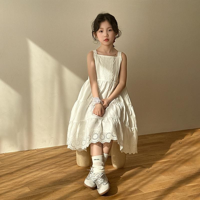 Lemon-tree 3-15Y ชุดเดรสแขวนเด็กผู้หญิงฤดูร้อนใหม่เด็กกระโปรงวันหยุดชายทะเลกระโปรงชายหาดสาวน้อย