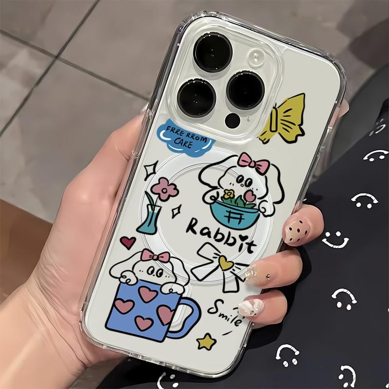 สําหรับ Iphone 11 12 13 14 15 16PRO MAX 11Pro 13Pro 手机壳 11 12 13 14 15 16Plus ถ้วยกระต่ายน้อยน่ารักก