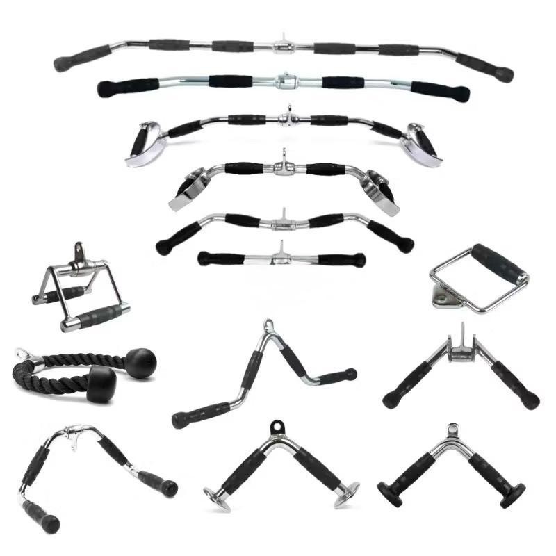 POTENCE Handle Gym Lat Pull Down Bar - Curl W Bar - D Handle Tricep Bicep Bar - Handle Gym Attachmen