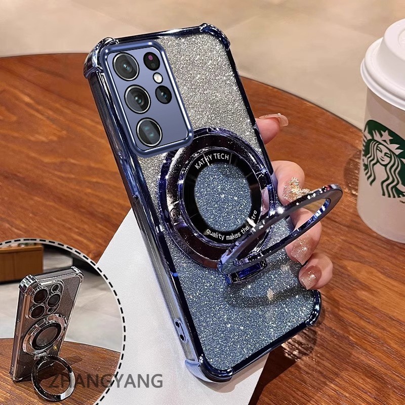 สําหรับ Samsung S23 S23 Plus S23 Ultra S23 FE Softcase ซิลิโคนกันกระแทกฝาครอบชุบใหม่ความงามออกแบบพร้อมที่วาง SJSFDD06