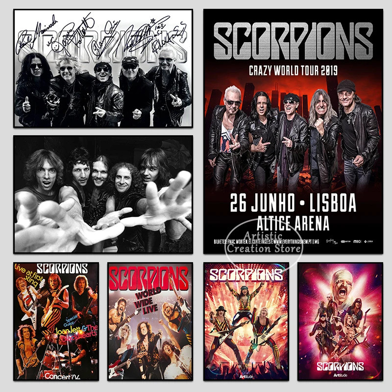 Scorpion Retro Rock Band เพลงกีตาร์กระดาษโปสเตอร์ภาพวาด Wall Art ตกแต่งห้องนอน